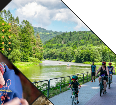 Rodzina na ścieżce rowerowej wokół Jeziora Czorsztyńskiego